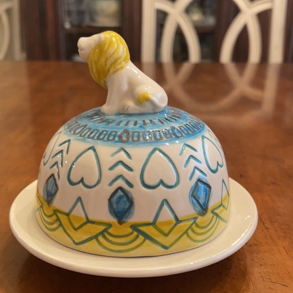 Anthropologie Dining Anthropologie Blue And Yellow Lion Butter Dish